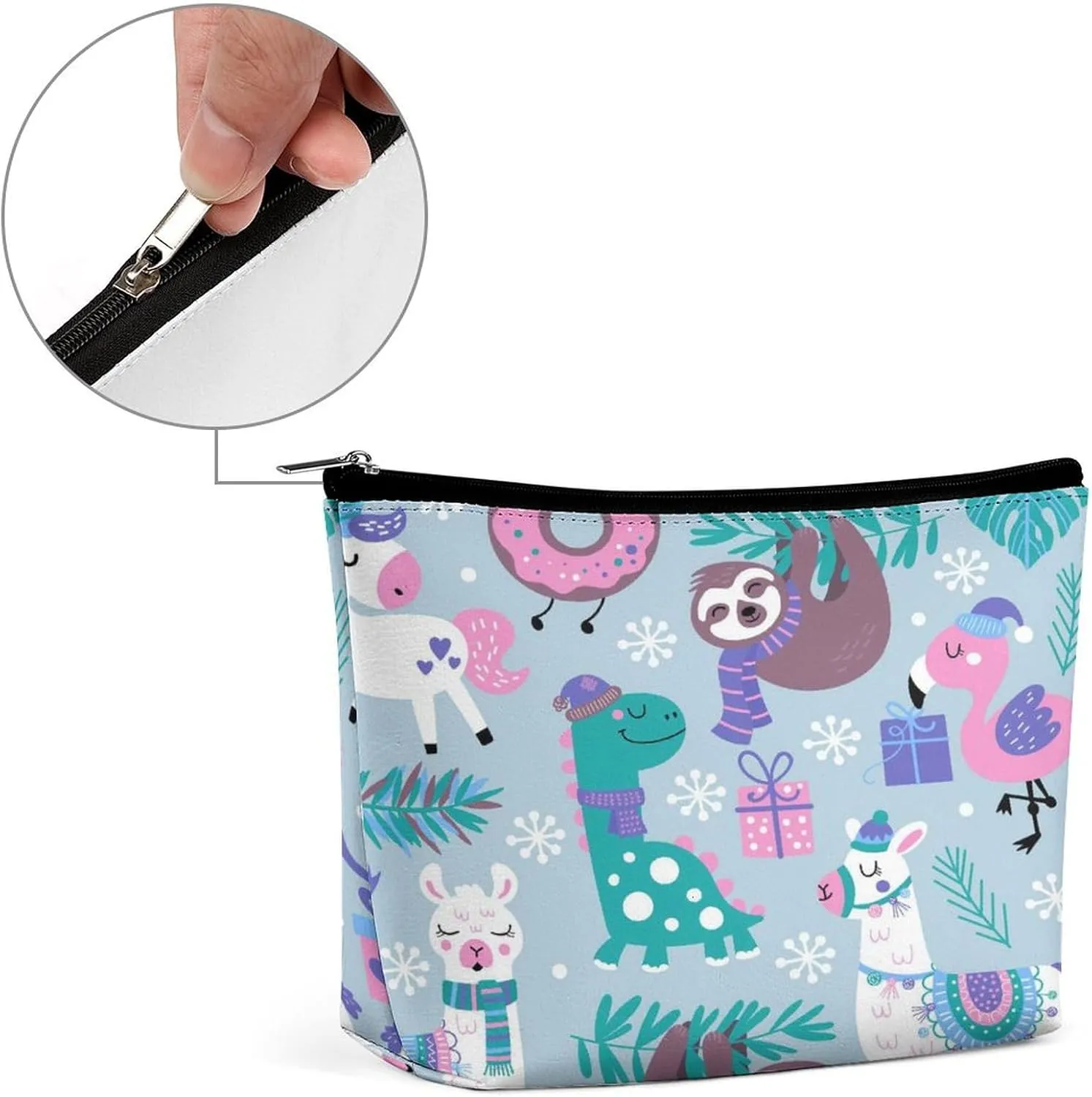 Women PU Leather Cosmetic Bag, Toiletry Storage 6.8x5.9x2.3 in Zipper Pouch Handbag Makeup Case Purse Holder Organizer