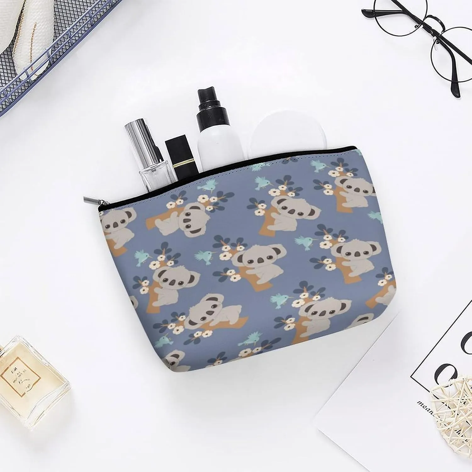 Women PU Leather Cosmetic Bag, Toiletry Storage 6.8x5.9x2.3 in Zipper Pouch Handbag Makeup Case Purse Holder Organizer