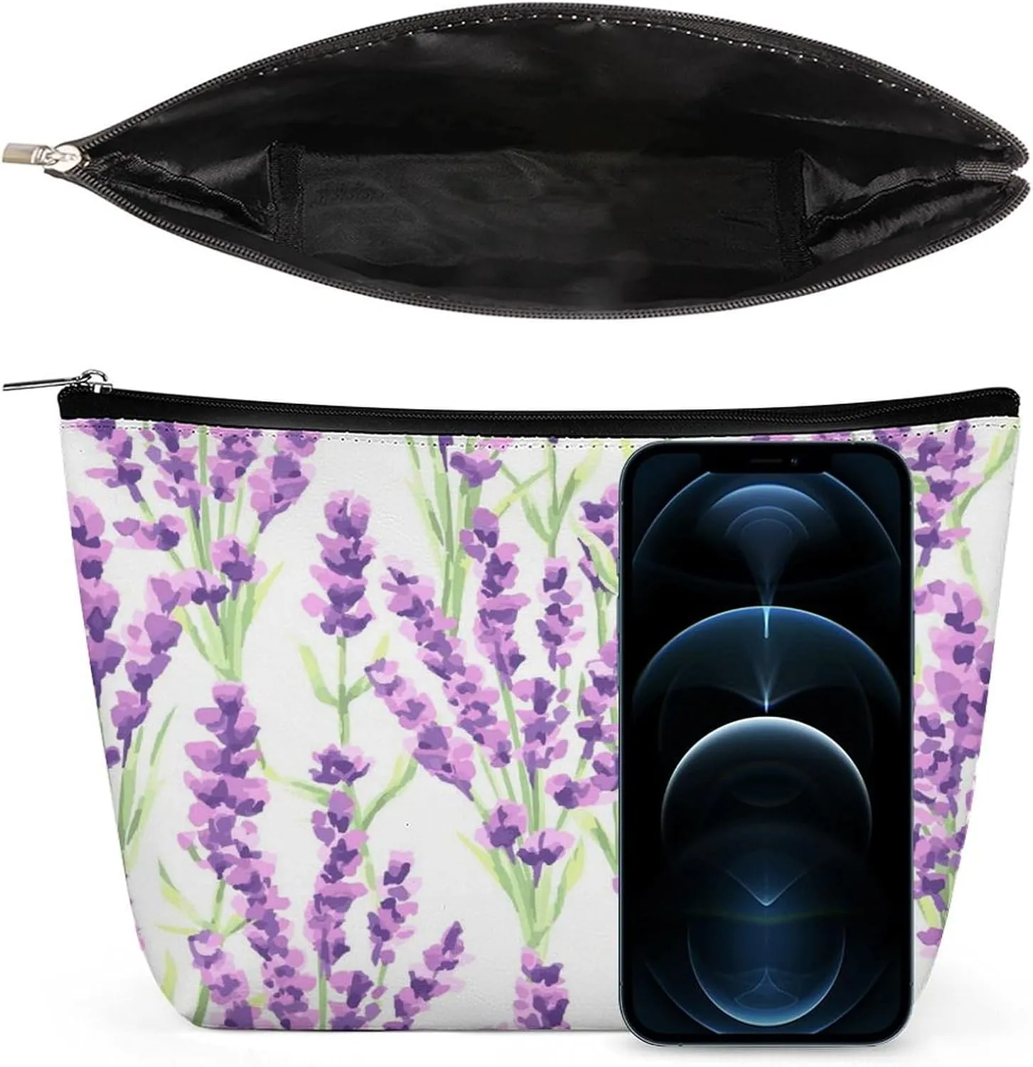 Women PU Leather Cosmetic Bag, Toiletry Storage 6.8x5.9x2.3 in Zipper Pouch Handbag Makeup Case Purse Holder Organizer