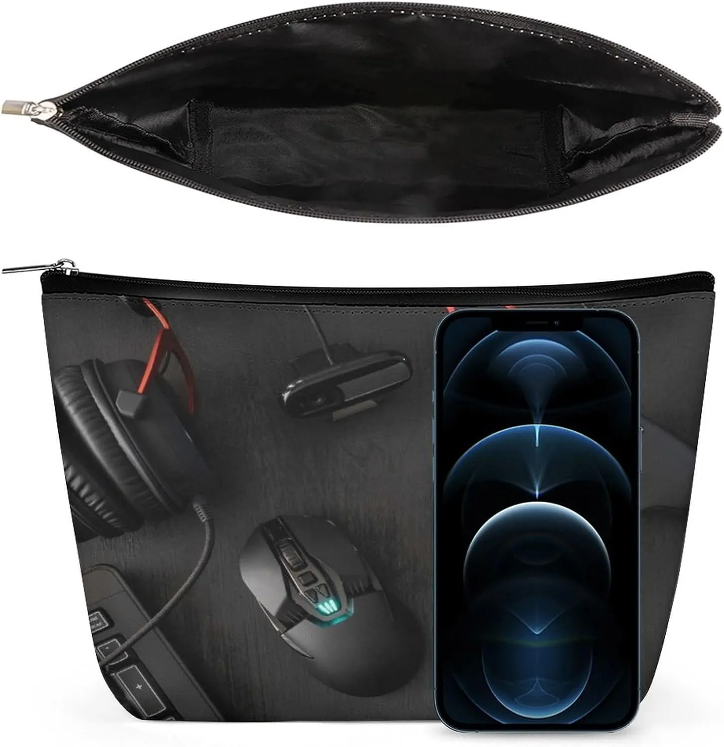Women PU Leather Cosmetic Bag, Toiletry Storage 6.8x5.9x2.3 in Zipper Pouch Handbag Makeup Case Purse Holder Organizer