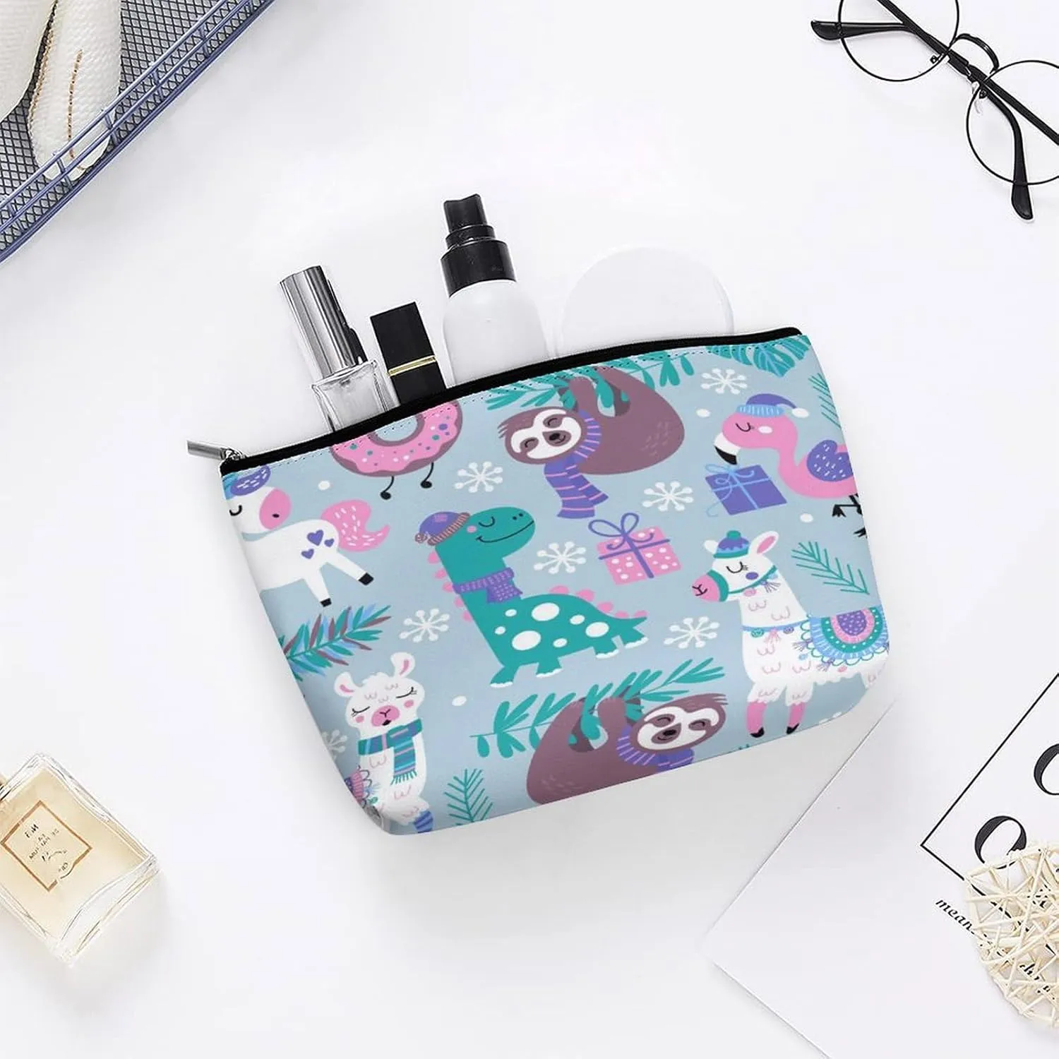 Women PU Leather Cosmetic Bag, Toiletry Storage 6.8x5.9x2.3 in Zipper Pouch Handbag Makeup Case Purse Holder Organizer