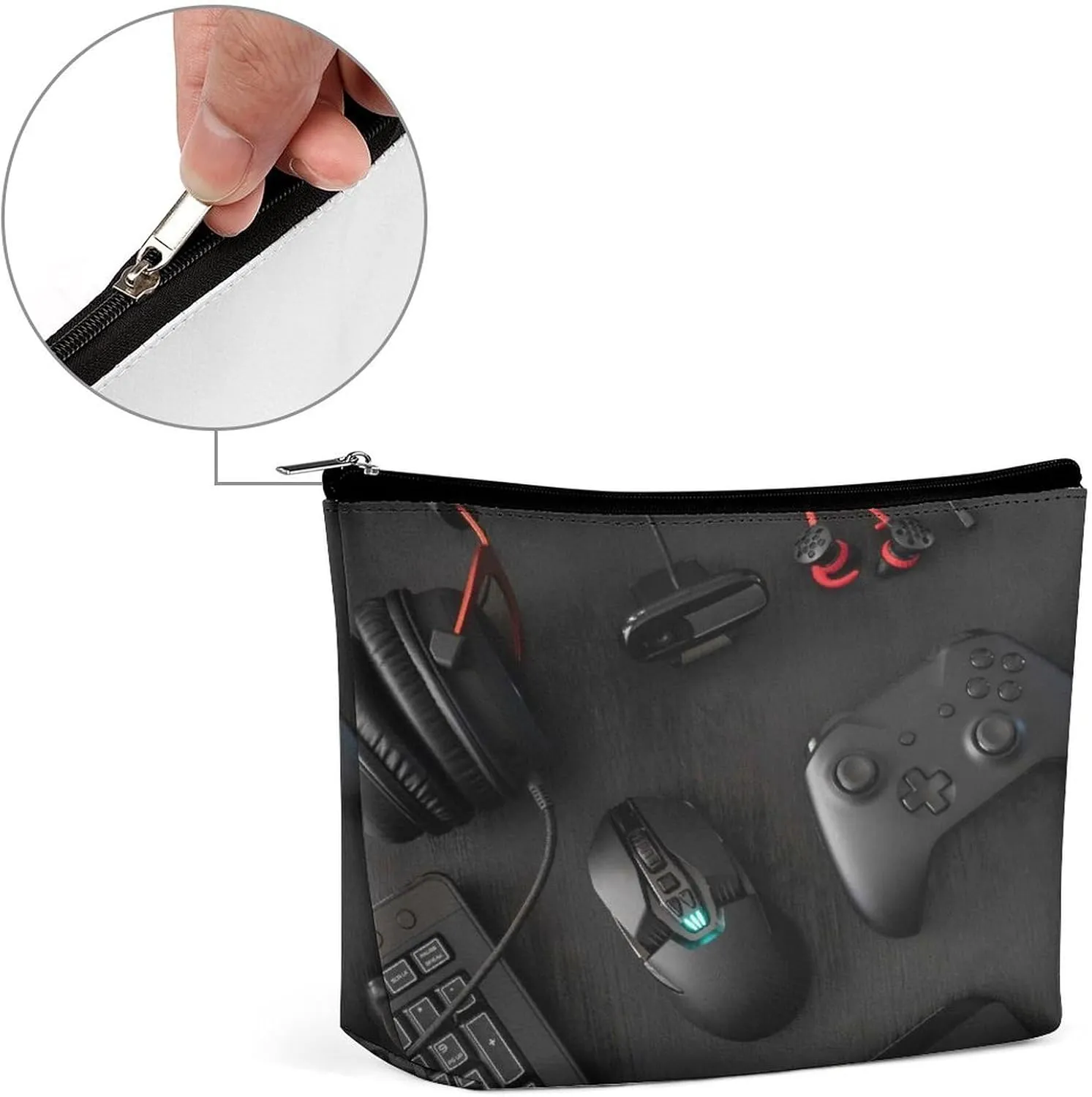 Women PU Leather Cosmetic Bag, Toiletry Storage 6.8x5.9x2.3 in Zipper Pouch Handbag Makeup Case Purse Holder Organizer