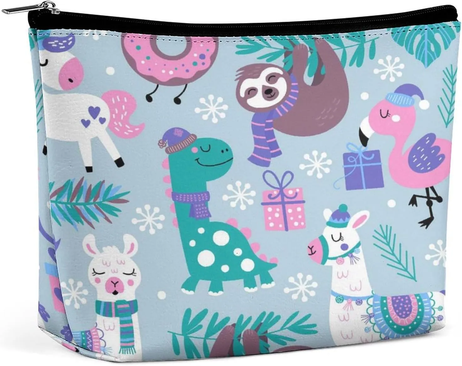 Women PU Leather Cosmetic Bag, Toiletry Storage 6.8x5.9x2.3 in Zipper Pouch Handbag Makeup Case Purse Holder Organizer