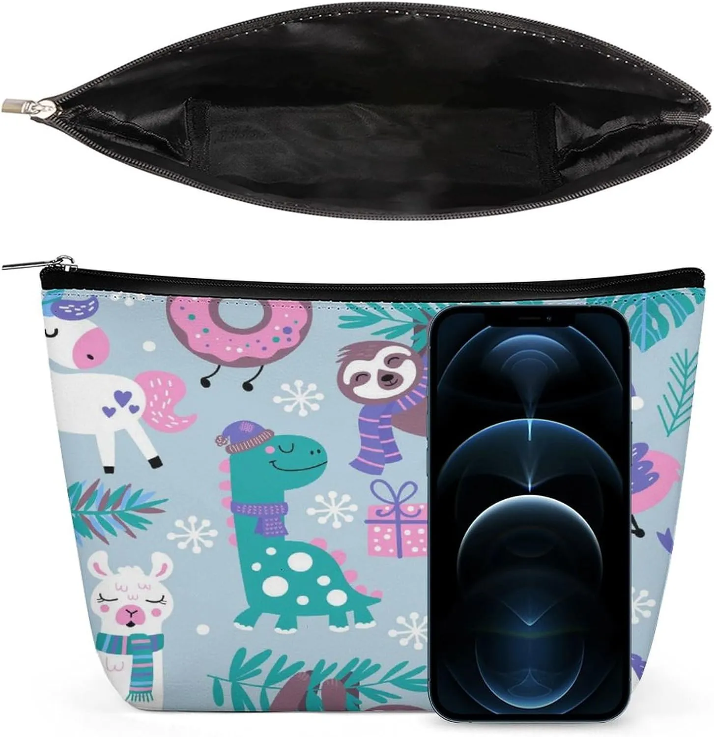 Women PU Leather Cosmetic Bag, Toiletry Storage 6.8x5.9x2.3 in Zipper Pouch Handbag Makeup Case Purse Holder Organizer
