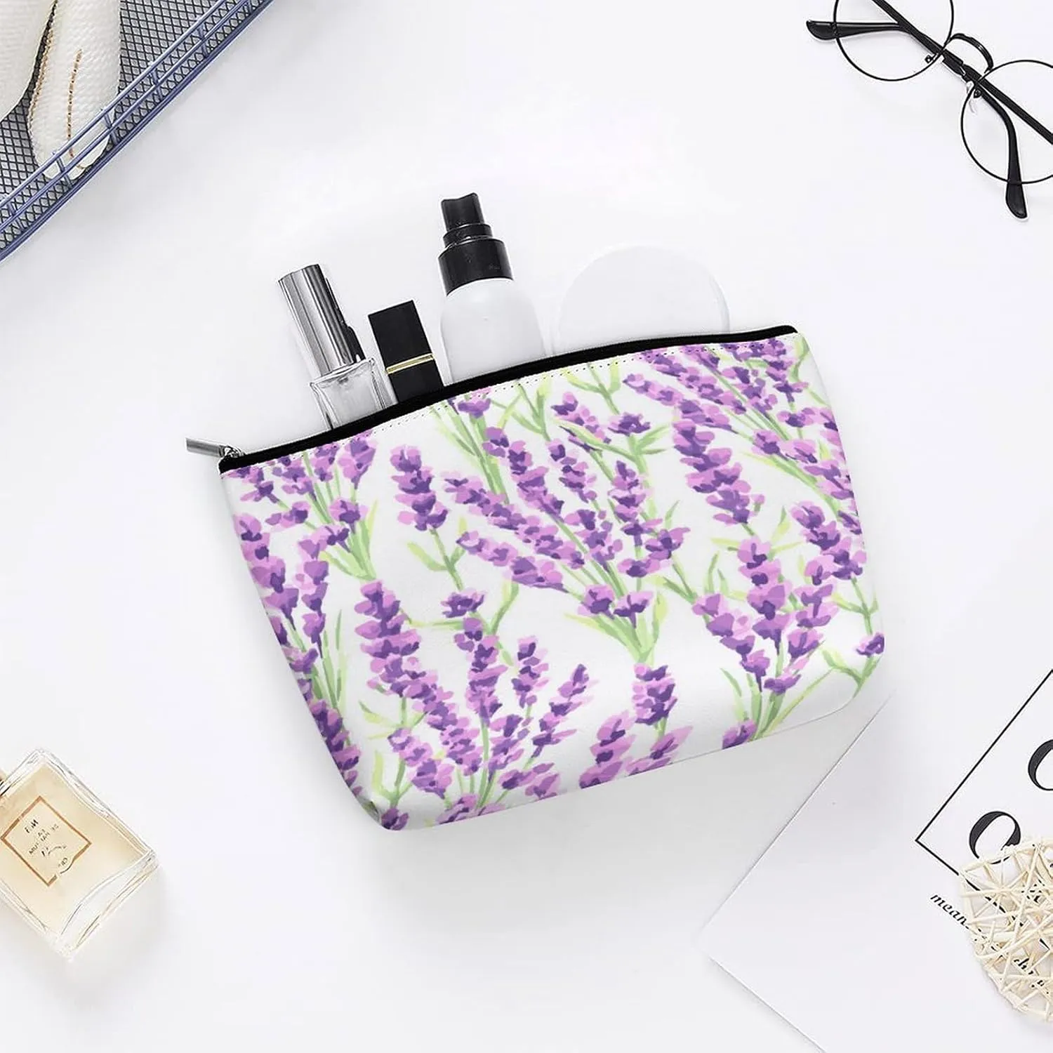 Women PU Leather Cosmetic Bag, Toiletry Storage 6.8x5.9x2.3 in Zipper Pouch Handbag Makeup Case Purse Holder Organizer