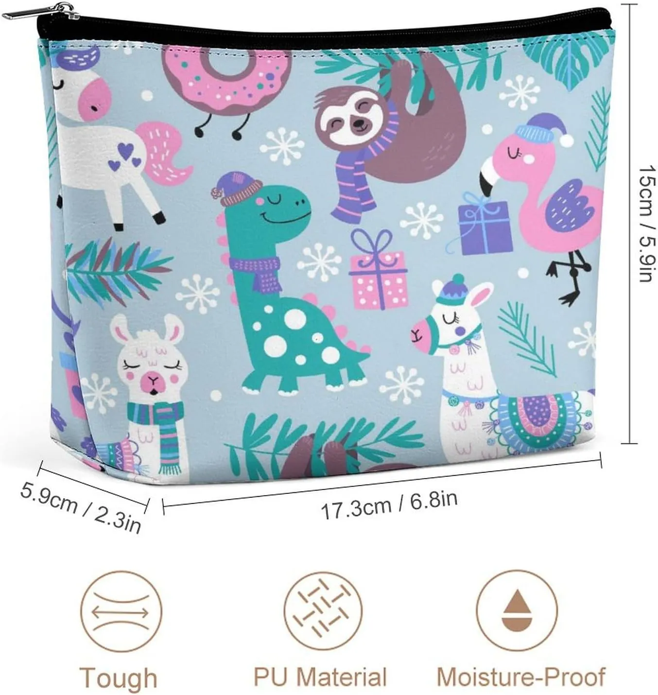 Women PU Leather Cosmetic Bag, Toiletry Storage 6.8x5.9x2.3 in Zipper Pouch Handbag Makeup Case Purse Holder Organizer