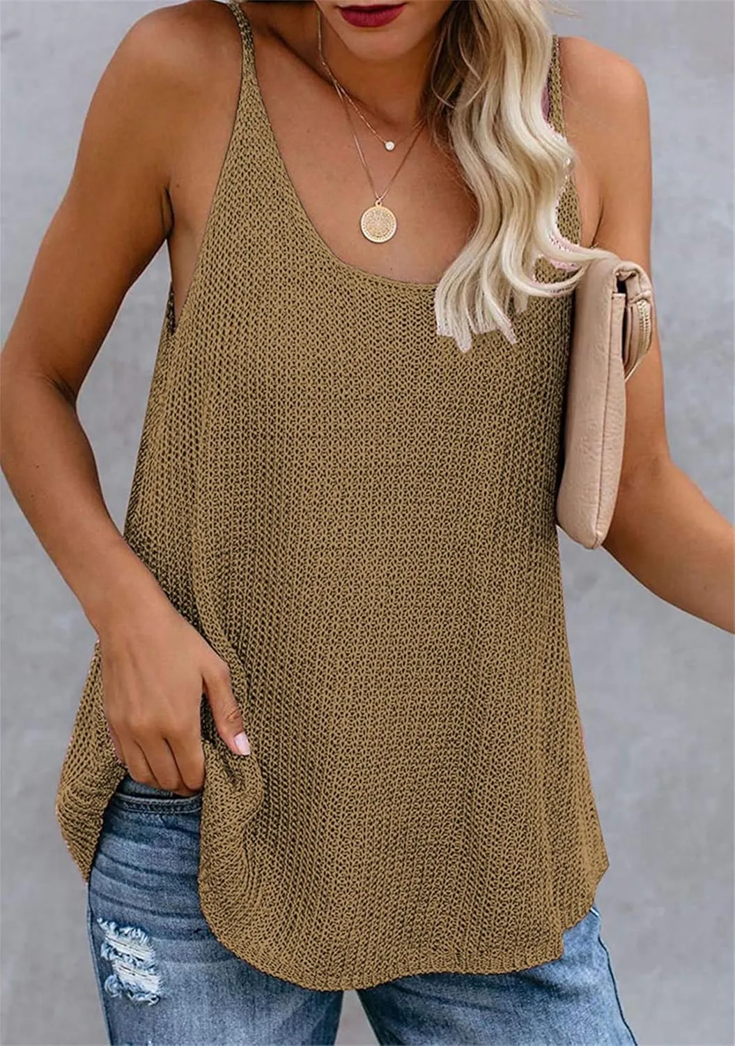 Women Summer Spaghetti Strap Tank Tops Vacation Modest Blouse Lightweight Solid Color T-Shirt