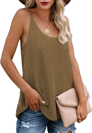 Women Summer Spaghetti Strap Tank Tops Vacation Modest Blouse Lightweight Solid Color T-Shirt