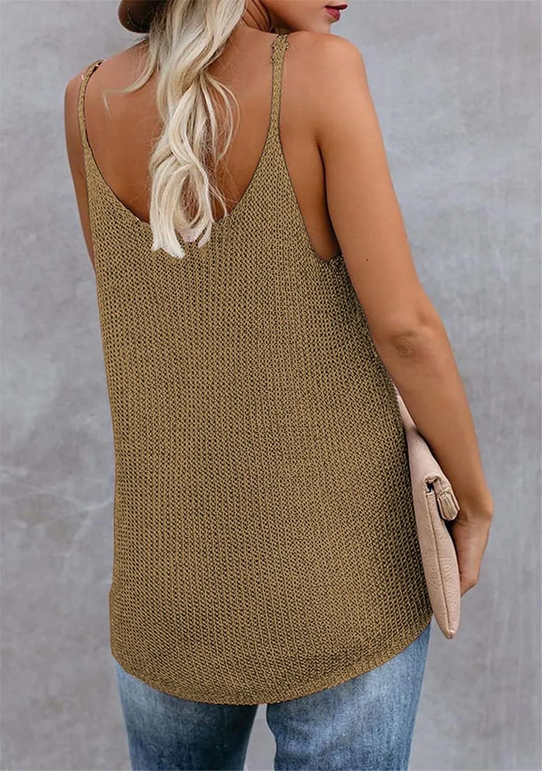 Women Summer Spaghetti Strap Tank Tops Vacation Modest Blouse Lightweight Solid Color T-Shirt