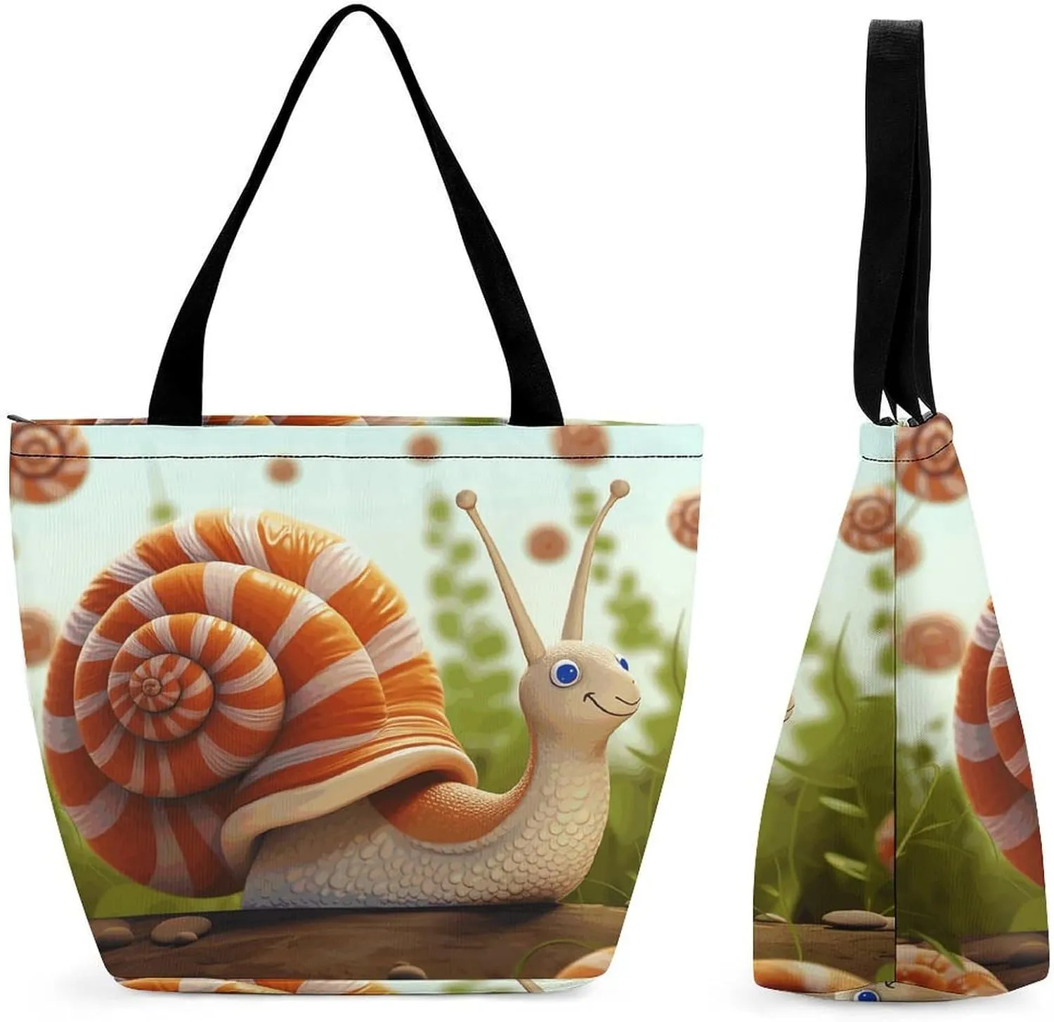 Women Tote Bags with Handles Cute Snail Shoulder Bag with Zipper Handbags Shopping Bags Travel Bag Beach Bag Reusable Grocery Bag for Swim Holiday Gift