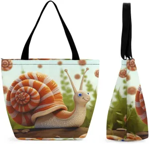 Women Tote Bags with Handles Cute Snail Shoulder Bag with Zipper Handbags Shopping Bags Travel Bag Beach Bag Reusable Grocery Bag for Swim Holiday Gift