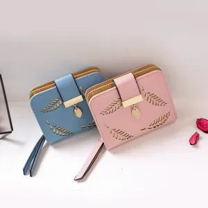 Women Wallet Fashion Purse Female Short Wallets Hollow Leave Pouch Handbag For Women Coin PU Leather Purses Card Holder Carteira