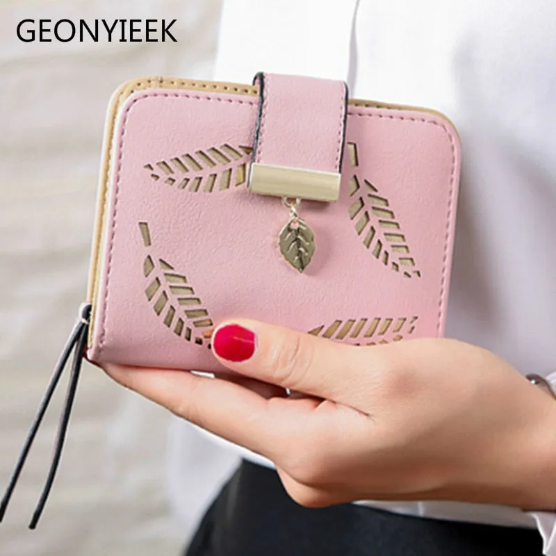 Women Wallet Fashion Purse Female Short Wallets Hollow Leave Pouch Handbag For Women Coin PU Leather Purses Card Holder Carteira