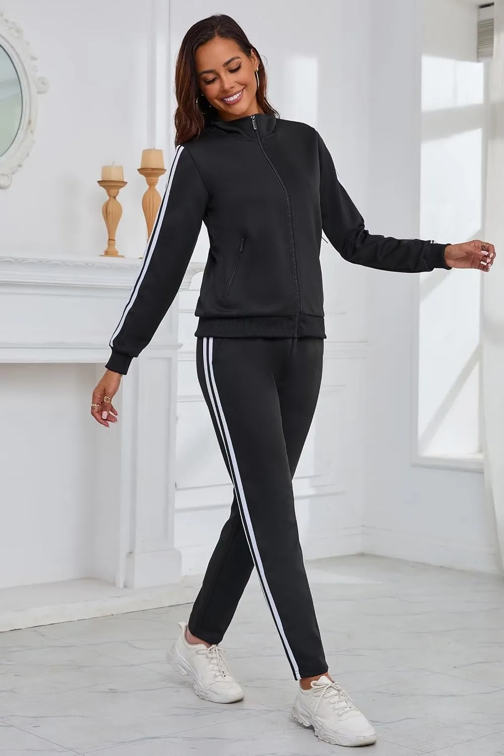 Women's 2 Piece Tracksuit Long Sleeve Track Suits Full Zip Lounge Set Sweatsuits Outfits