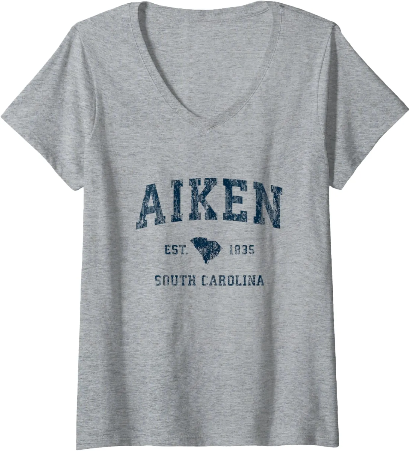 Womens Aiken South Carolina SC Vintage Sports Design Navy Print V-Neck T-Shirt