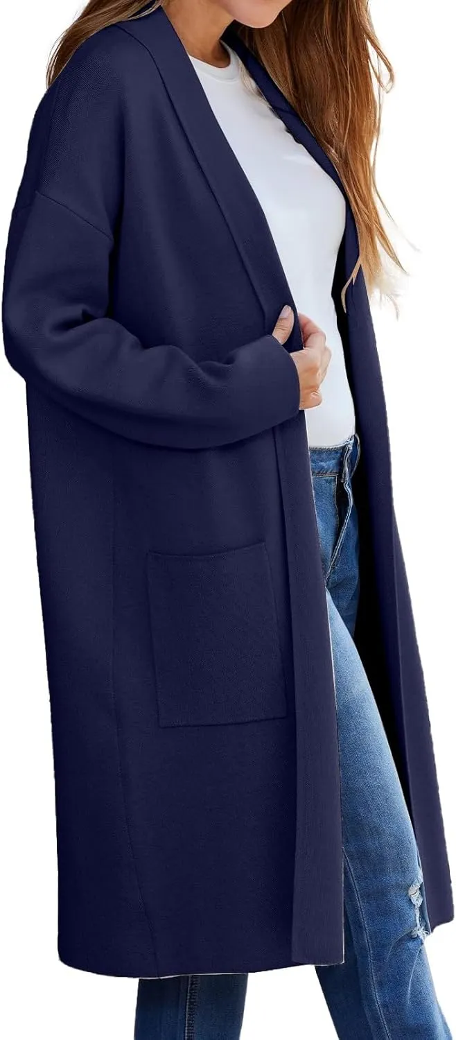 Women's Autumn and Winter Solid Color Fashionable Thin Lapel Long Woolen Coat Casual August Silk Women S Sweaters