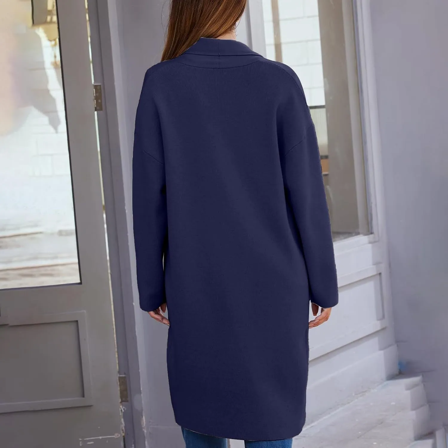 Women's Autumn and Winter Solid Color Fashionable Thin Lapel Long Woolen Coat Casual August Silk Women S Sweaters