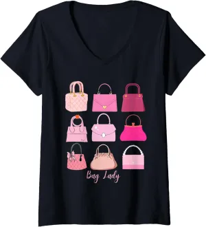 Womens Bag Lady Pink Purse Lover Purses Sarcastic Funny V-Neck T-Shirt
