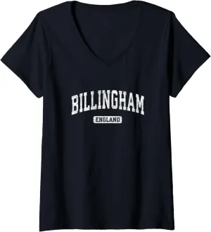 Womens Billingham England Vintage Sports Design V-Neck T-Shirt