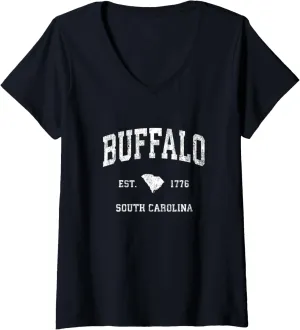Womens Buffalo South Carolina SC Vintage Athletic Sports Design V-Neck T-Shirt