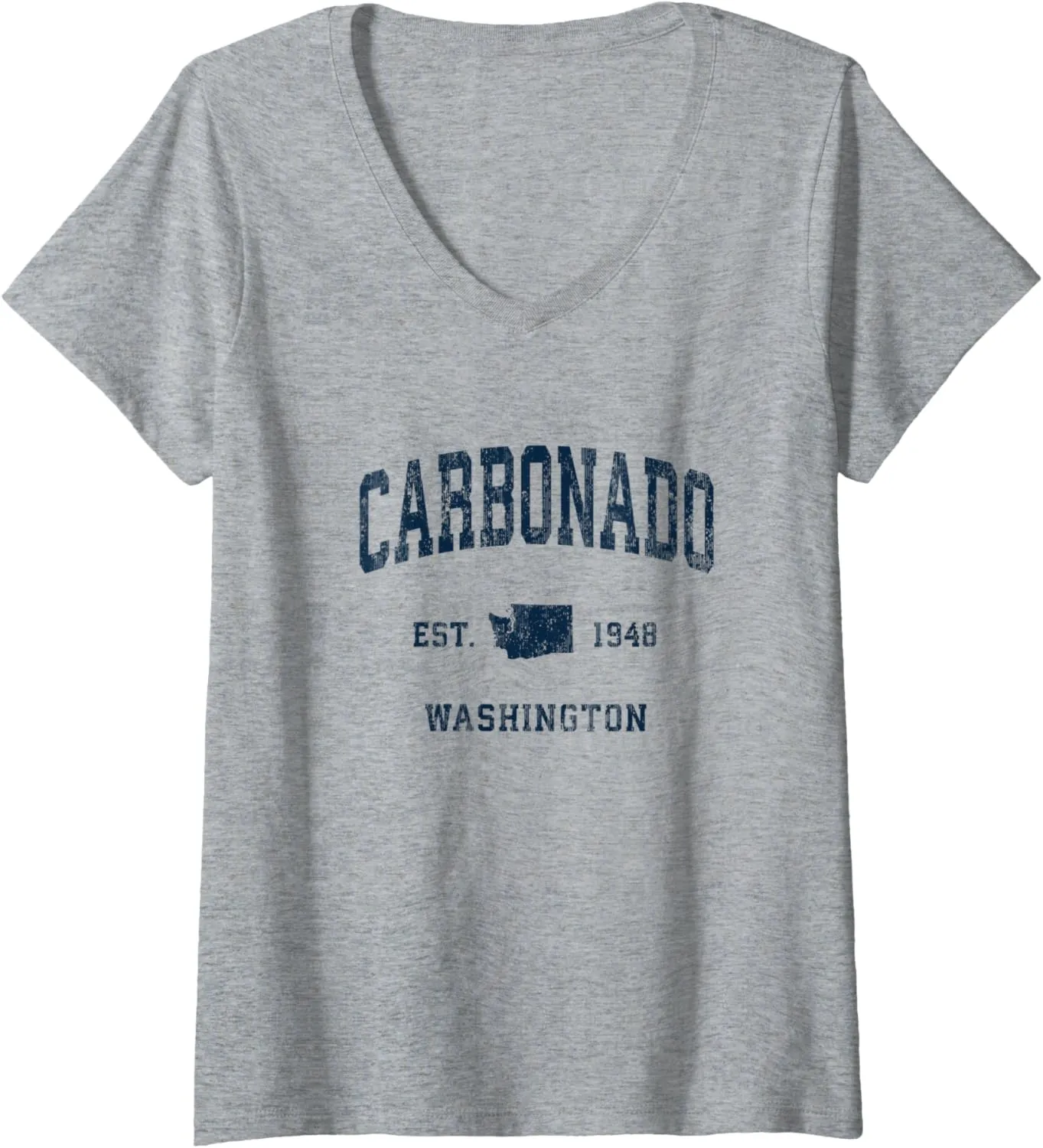 Womens Carbonado Washington WA Vintage Athletic Navy Sports Design V-Neck T-Shirt