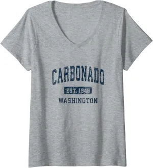 Womens Carbonado Washington WA Vintage Athletic Sports Design V-Neck T-Shirt