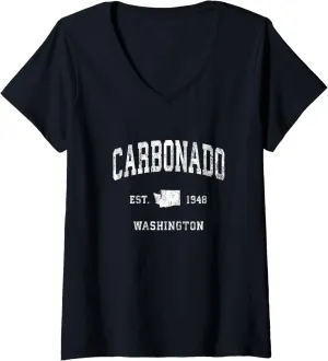 Womens Carbonado Washington WA Vintage Athletic Sports Design V-Neck T-Shirt