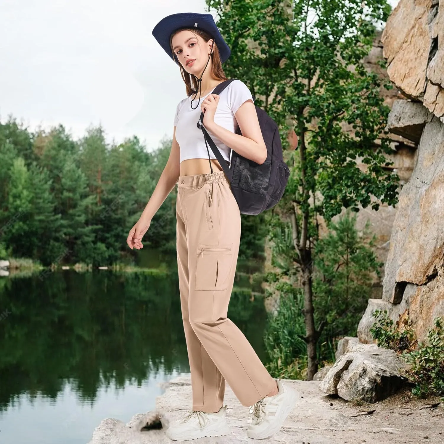 Women's Cargo Pants Hiking Pants Women Travel Pants Women Waterproof 4 Pockets Stretchy Quick Dry Lightweight