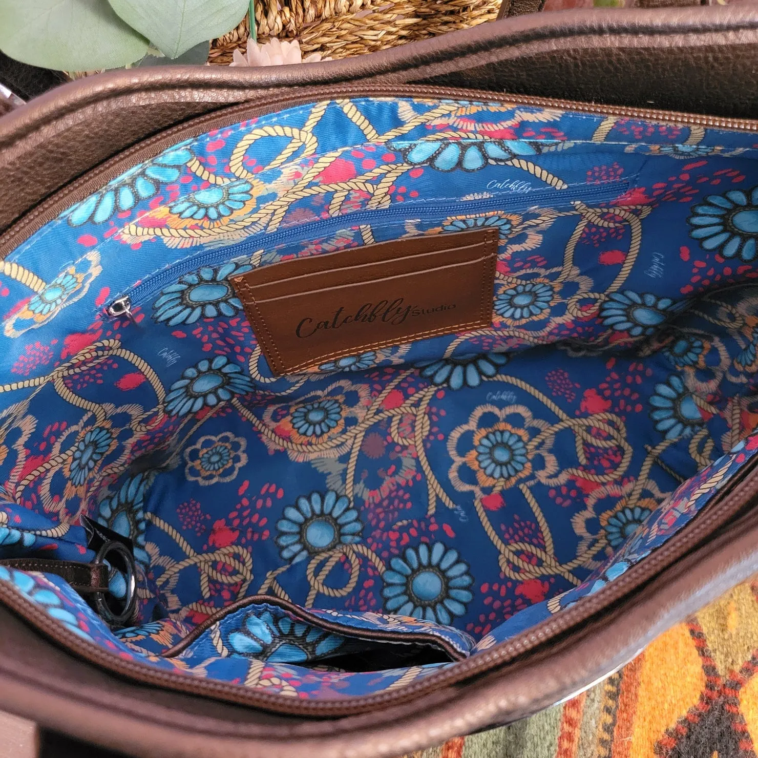 Women's Concealed Carry Hair-On Tote With Faux Turquoise Stone by Catchfly  2421300532