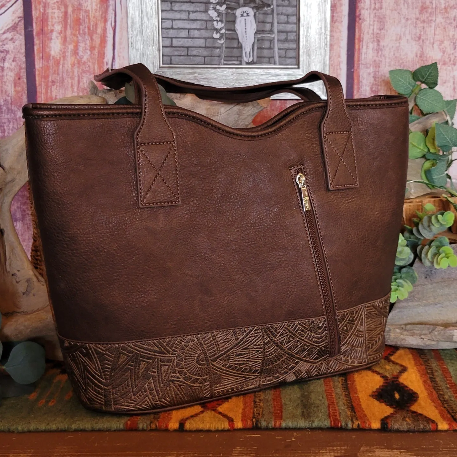 Women's Concealed Carry Hair-On Tote With Faux Turquoise Stone by Catchfly  2421300532