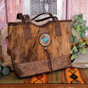 Women's Concealed Carry Hair-On Tote With Faux Turquoise Stone by Catchfly  2421300532