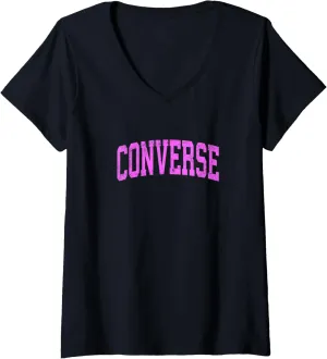 Womens Converse Texas TX Vintage Athletic Sports Pink Design V-Neck T-Shirt