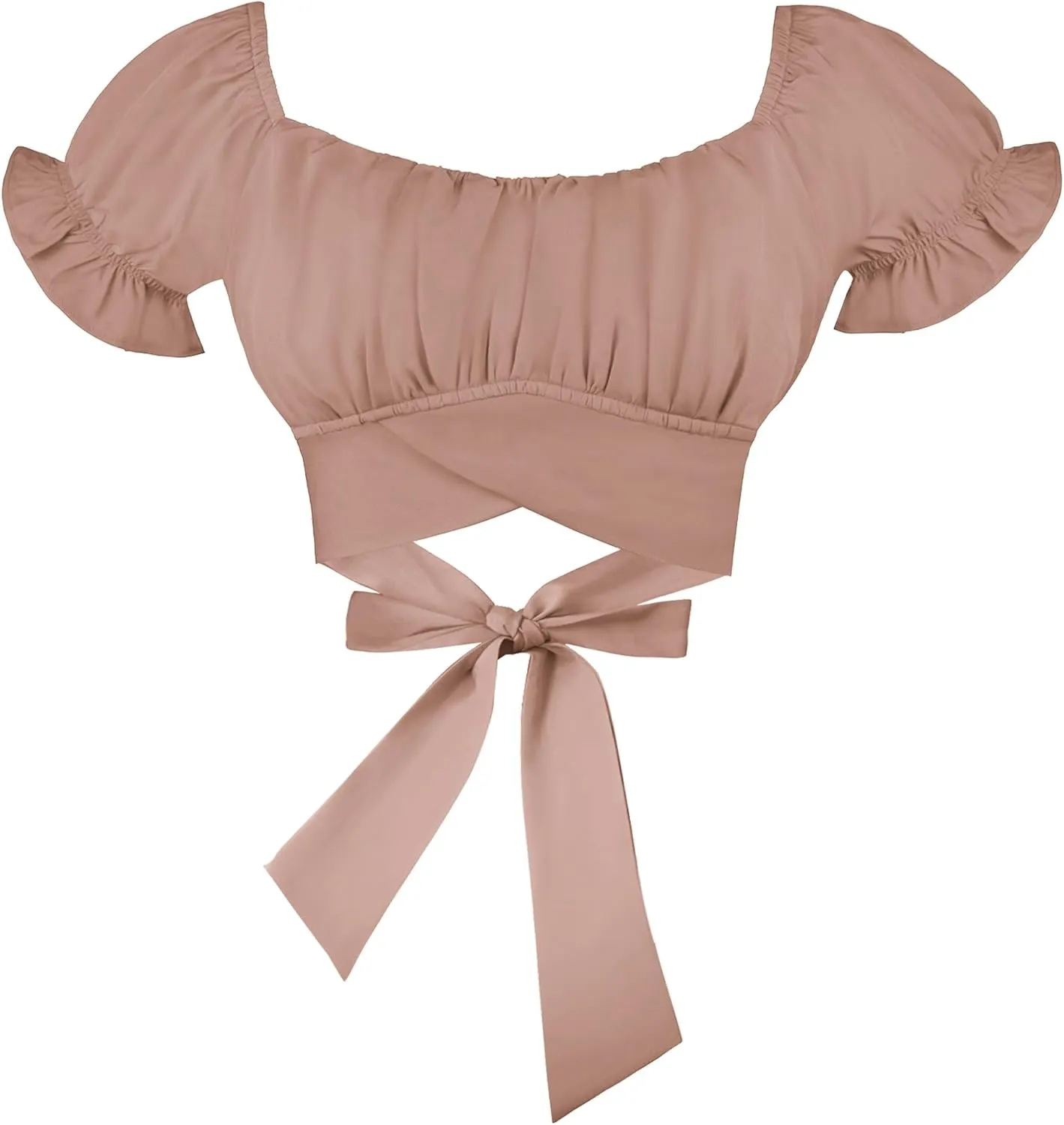 Women's Crop Tops Ruffle Short Sleeve Tie Back Summer Off Shoulder Top Blouse