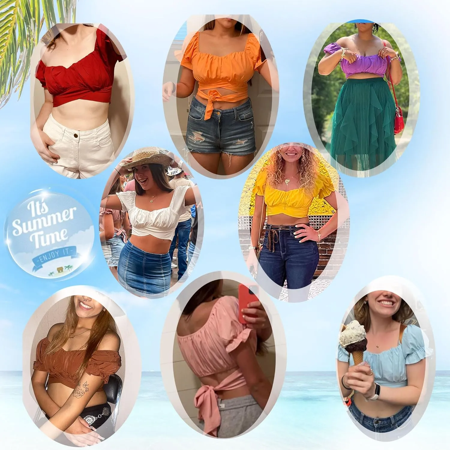 Women's Crop Tops Ruffle Short Sleeve Tie Back Summer Off Shoulder Top Blouse