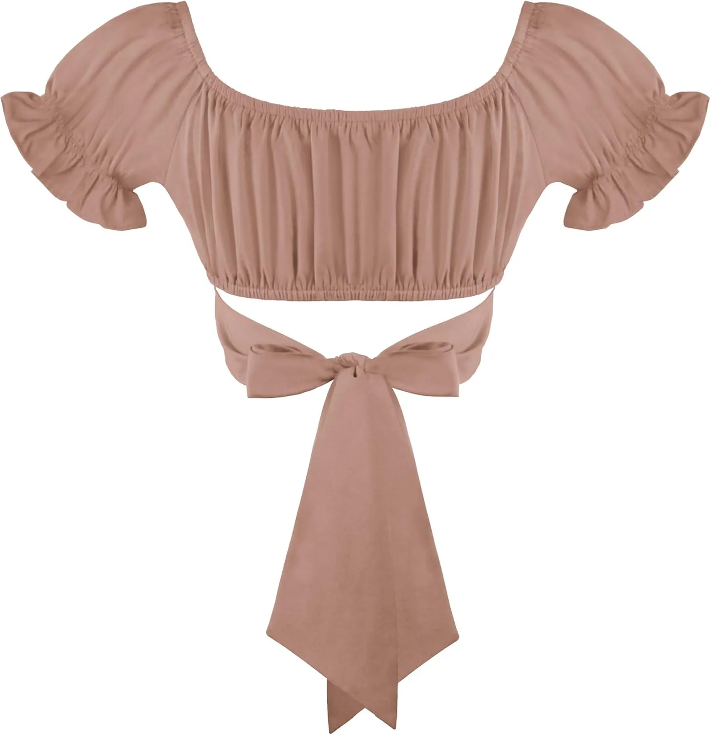 Women's Crop Tops Ruffle Short Sleeve Tie Back Summer Off Shoulder Top Blouse