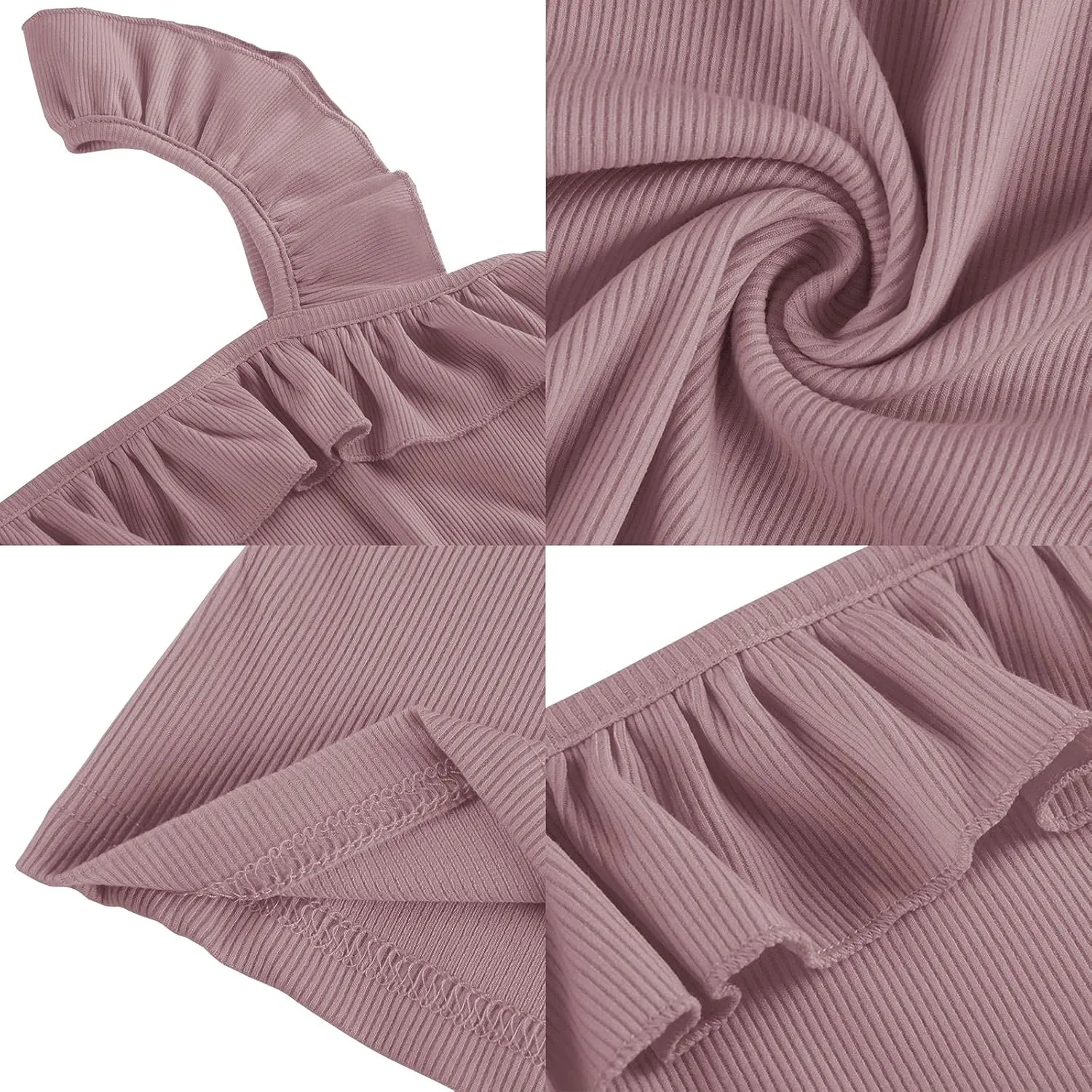 Womens Cute Sleeveless Tank Tops Ruffle Strap Square Neck Blouse Solid Color Knitted Camisole