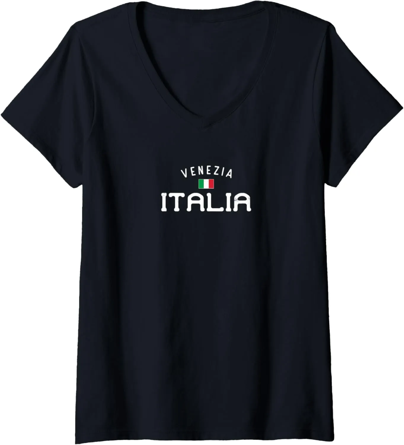 Womens Distressed Venezia Italia With Italian Flag Design V-Neck T-Shirt