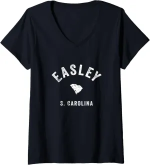 Womens Easley South Carolina SC Vintage 70s Athletic Sports Design V-Neck T-Shirt