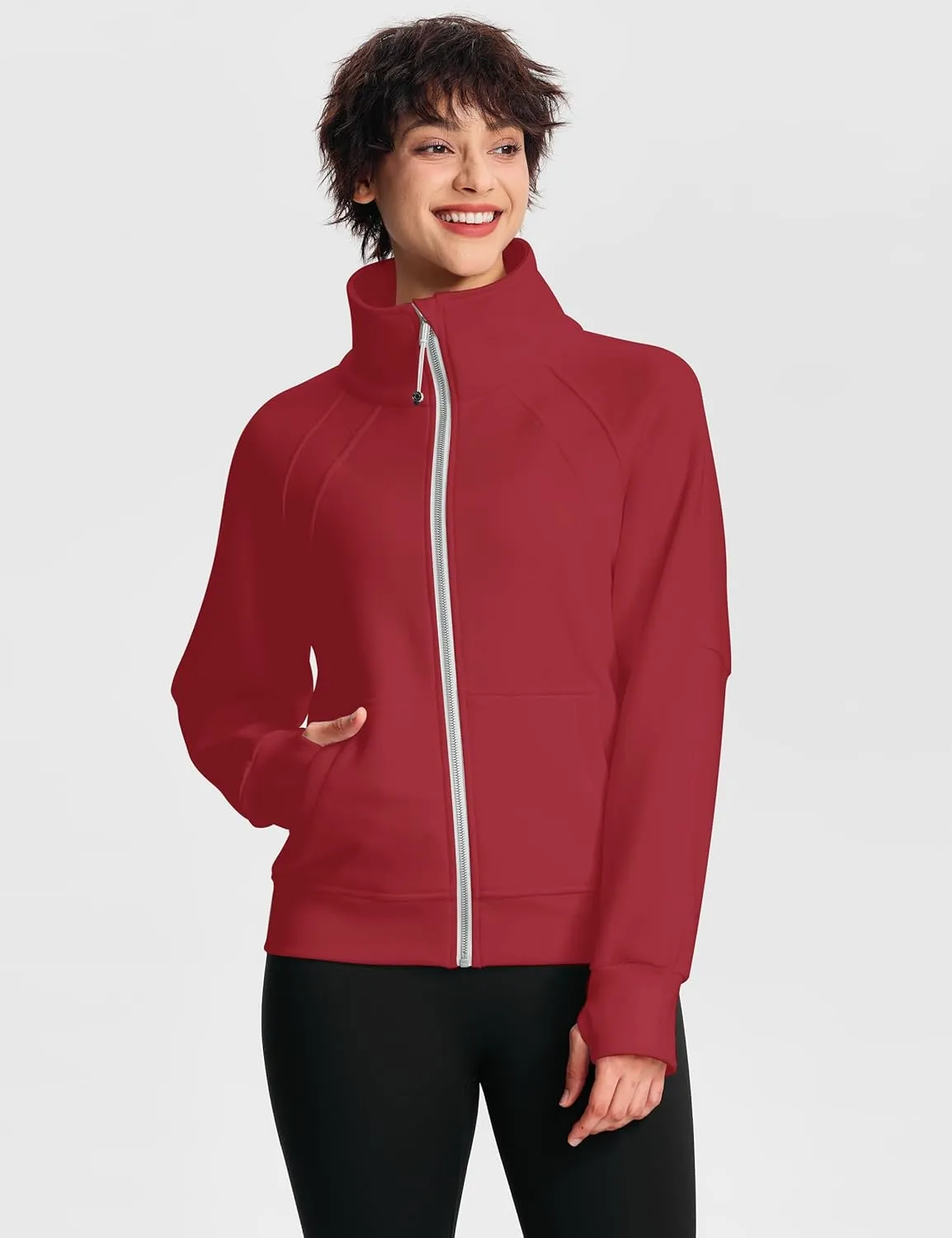 Womens Fleece Lined Half Zip Pullover Cotton Winter Warm Scuba Sweatshirt for Women with Thumbhole Pocket