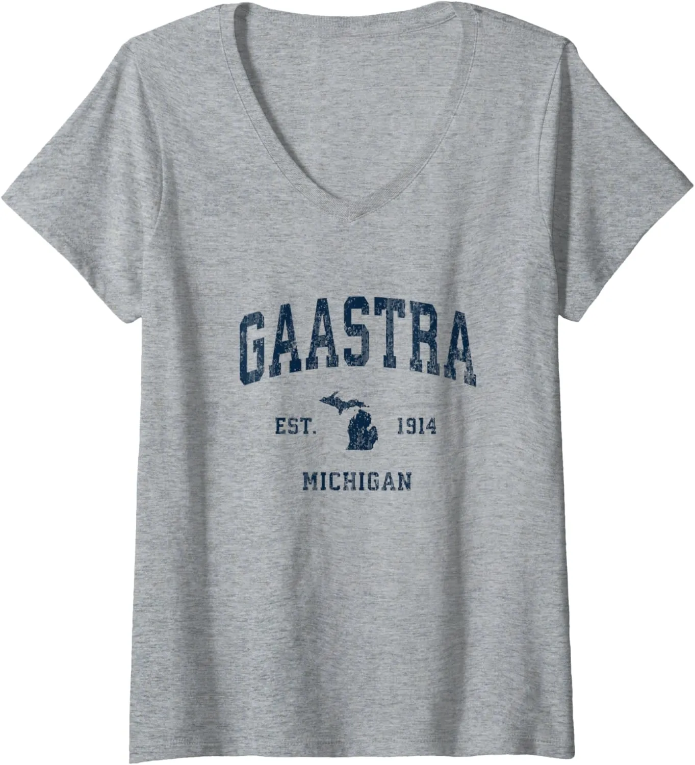 Womens Gaastra Michigan MI Vintage Athletic Navy Sports Design V-Neck T-Shirt