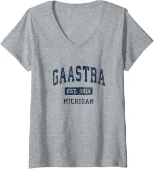 Womens Gaastra Michigan MI Vintage Athletic Sports Design V-Neck T-Shirt