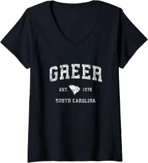 Womens Greer South Carolina SC Vintage Athletic Sports Design V-Neck T-Shirt