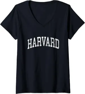 Womens Harvard Massachusetts MA Vintage Athletic Sports Design V-Neck T-Shirt