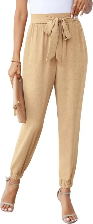 Womens High Waist Dressy Joggers Bow-Knot Loose Business Casual Pants for Work Tapered Trousers with Pockets