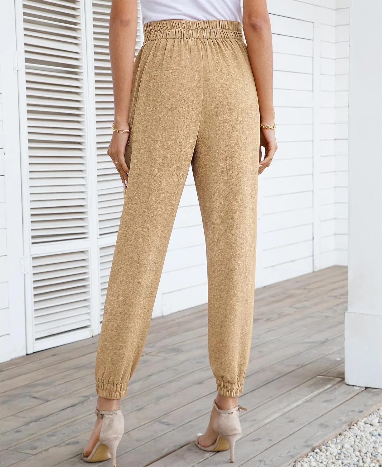 Womens High Waist Dressy Joggers Bow-Knot Loose Business Casual Pants for Work Tapered Trousers with Pockets