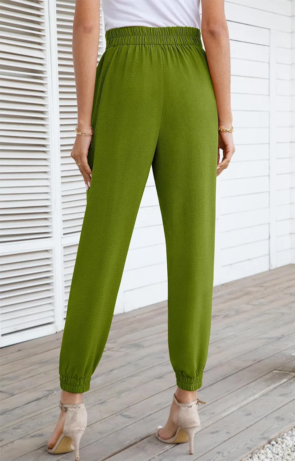 Womens High Waist Dressy Joggers Bow-Knot Loose Business Casual Pants for Work Tapered Trousers with Pockets