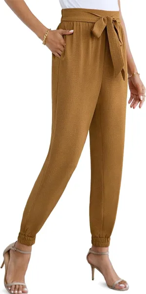 Womens High Waist Dressy Joggers Bow-Knot Loose Business Casual Pants for Work Tapered Trousers with Pockets