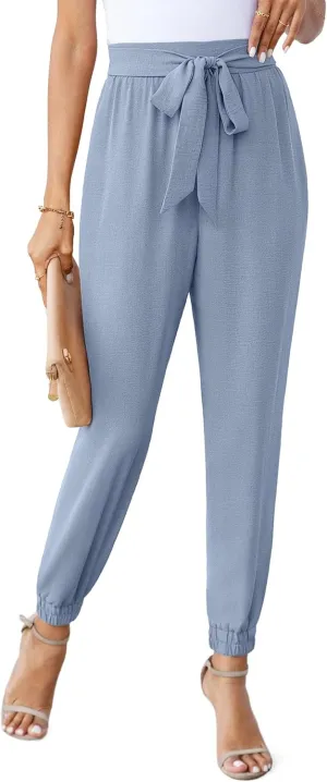 Womens High Waist Dressy Joggers Bow-Knot Loose Business Casual Pants for Work Tapered Trousers with Pockets