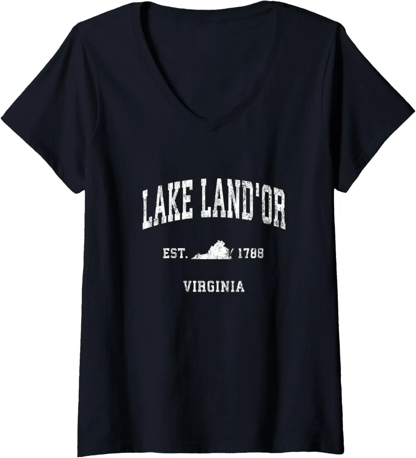 Womens Lake Land'Or Virginia VA Vintage Athletic Sports Design V-Neck T-Shirt