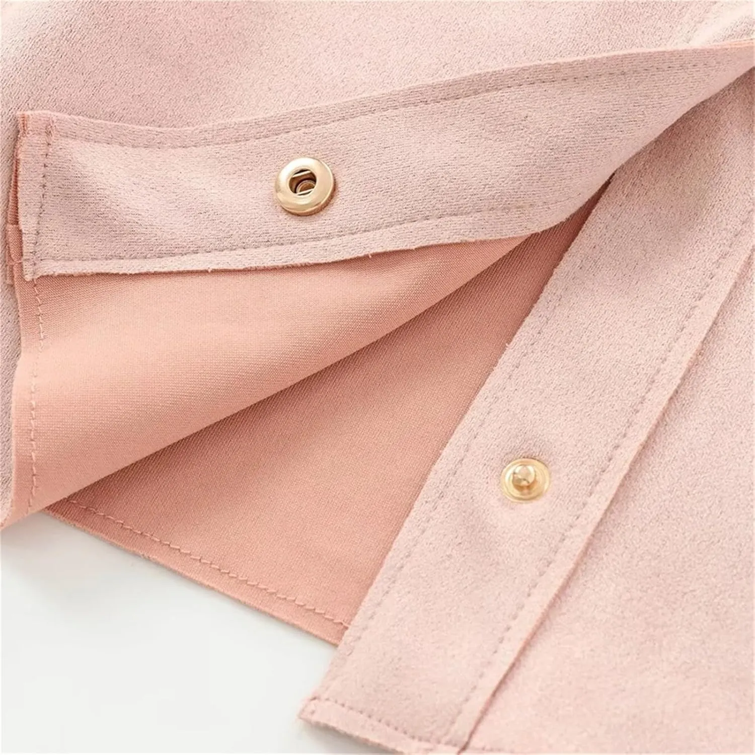 Women's Lapel Patch Pocket Suede Texture Long Sleeve Short Jacket Casual Solid Color Jacket Top